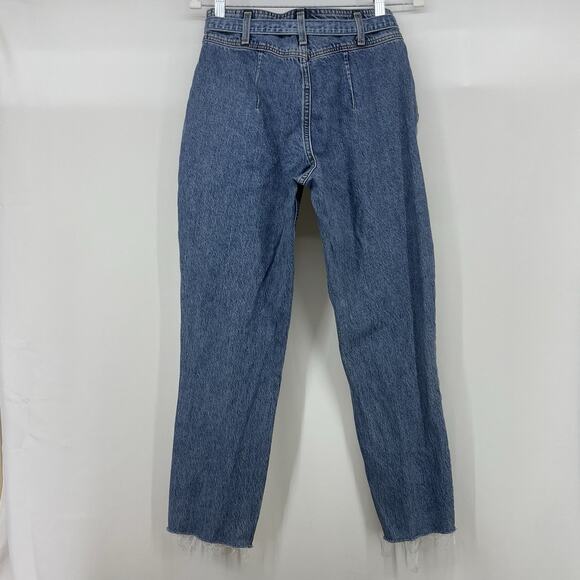 Abercrombie & Fitch Size 27 / 4R Belted Mom Jeans High Rise Dark Wash Raw Hem - Picture 5 of 7